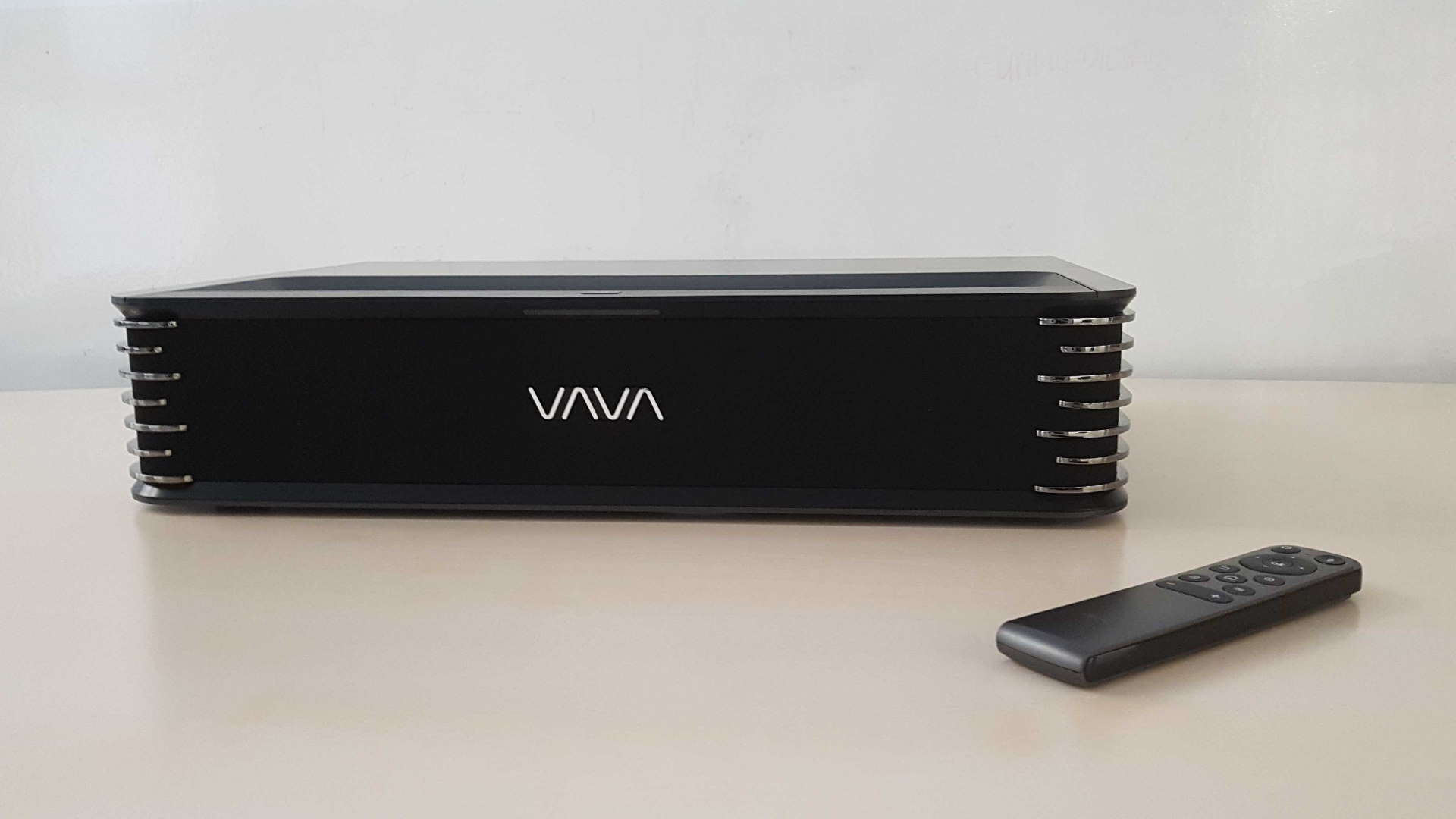 Vava chroma front view on table with remote