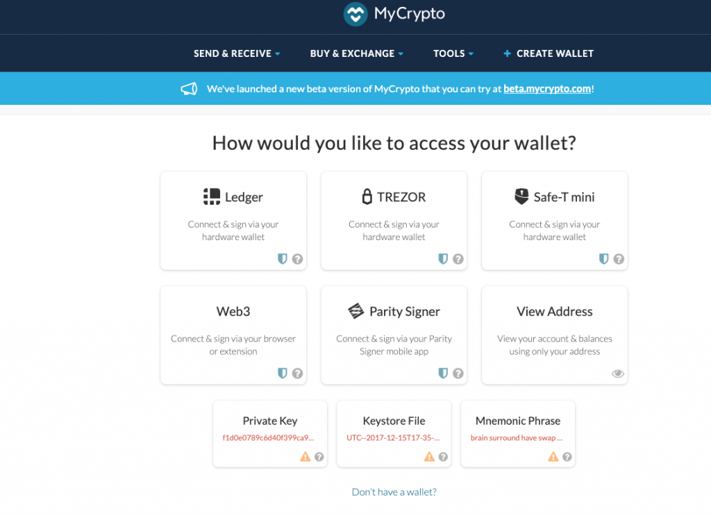 MyCrypto en gratis open source lommebok for Ethereum og Ethereum tokens