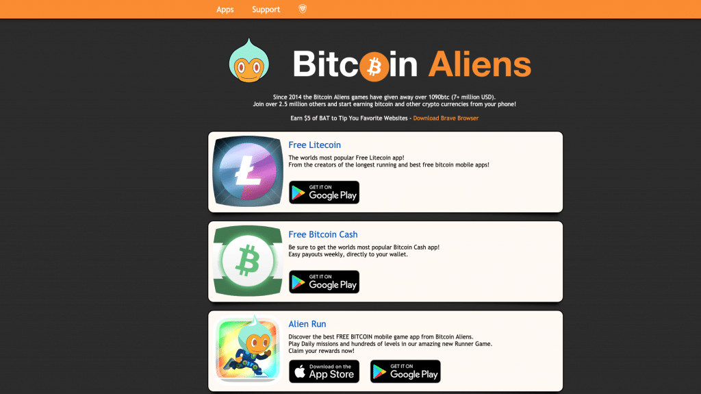 Bitcoin Aliens هي خدمة صنبور لـ Bitcoin و Litecoin و Bitcoin Cash