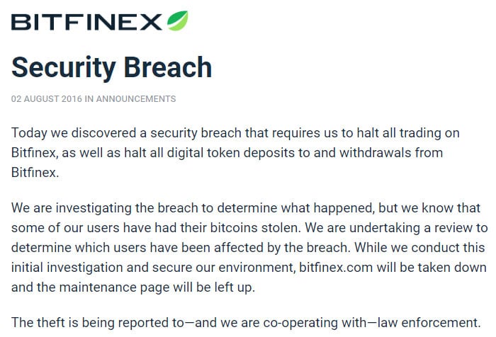 Bitfinex Hack közzététel