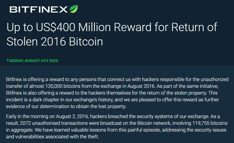 Bitfinex jutalmak