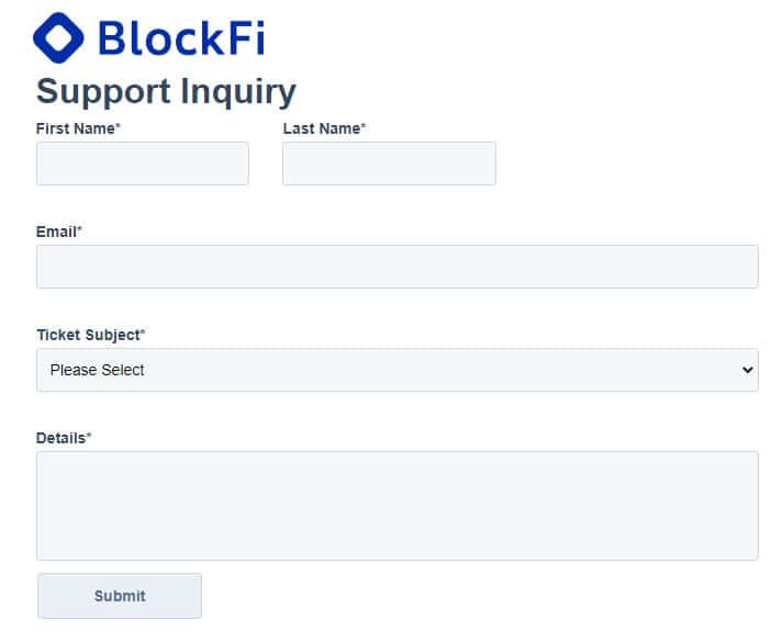 پشتیبانی BlockFi