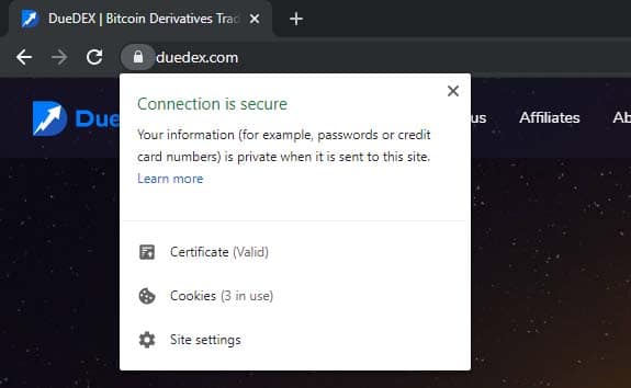 DueDex SSL-sertifikat