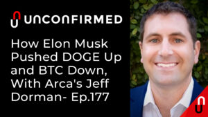 Wie Elon Musk DOGE nach oben und BTC nach unten drückte, mit Jeff Dorman PlatoBlockchain Data Intelligence von Arca. Vertikale Suche. Ai.