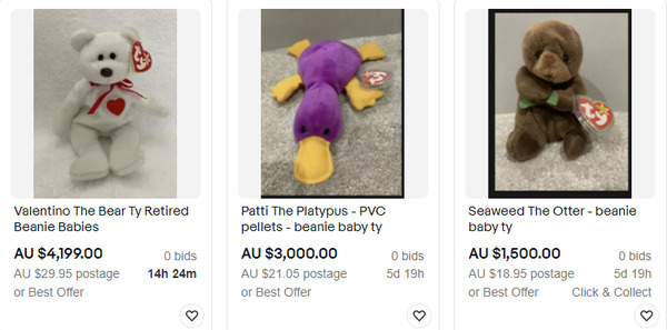 Veilingen van beaniebaby's op eBay.