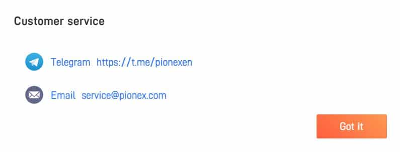 Pionex 고객 서비스