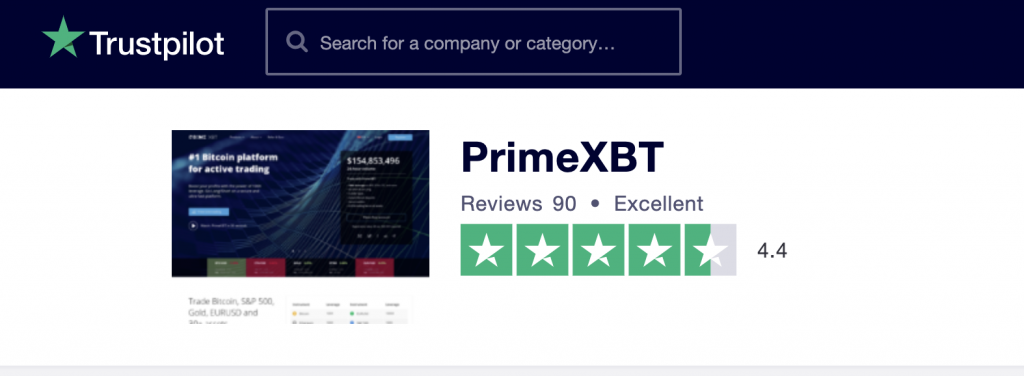 PrimeXBT Trustpilot rating