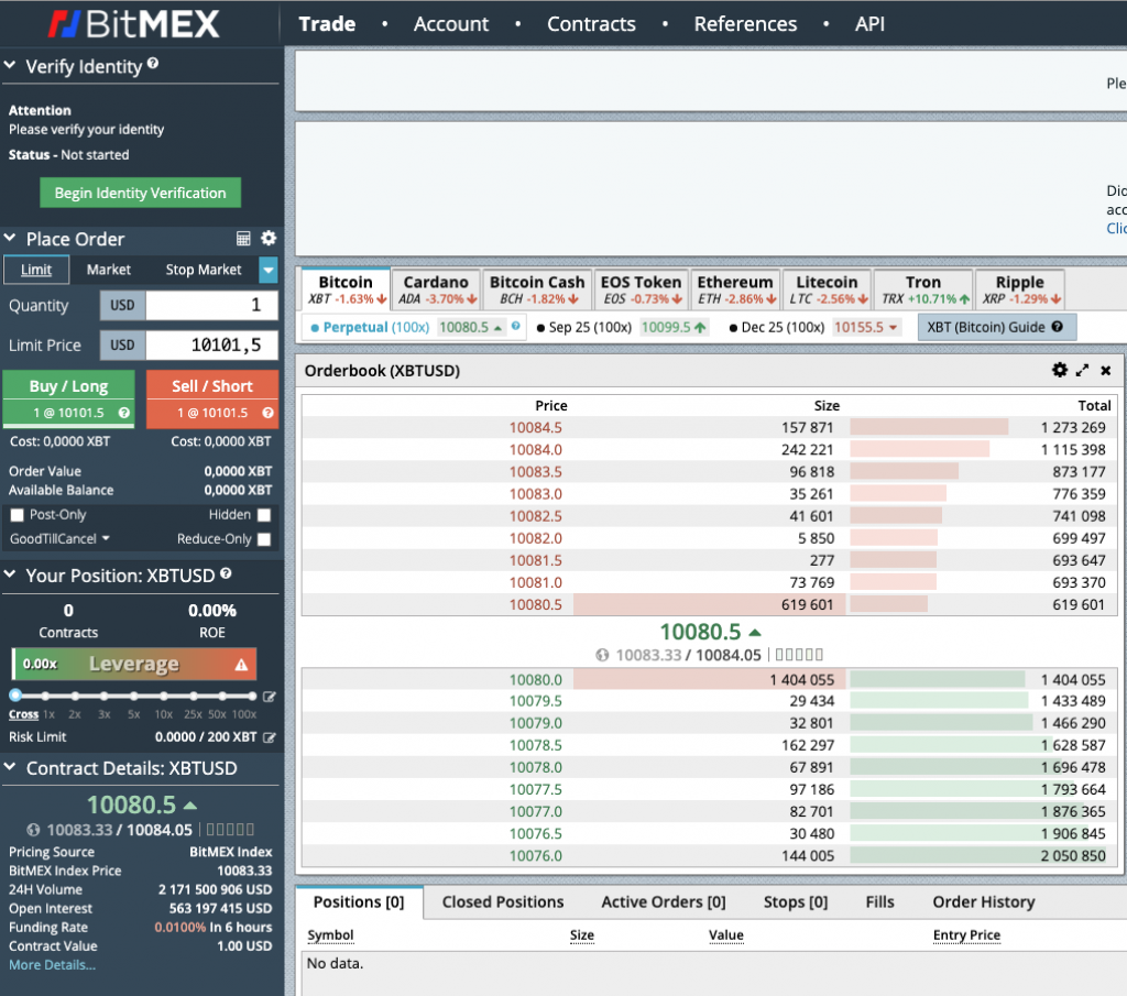 BitMex trading interface