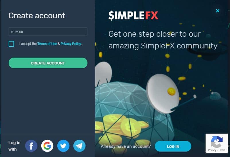 SimpleFX-Anmeldung