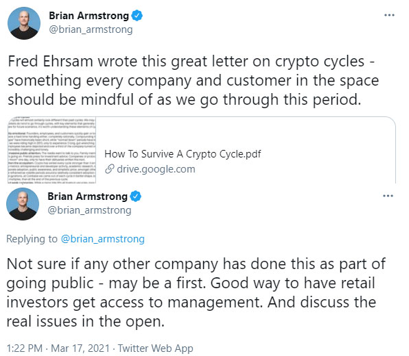 Brian Armstrong tweetar