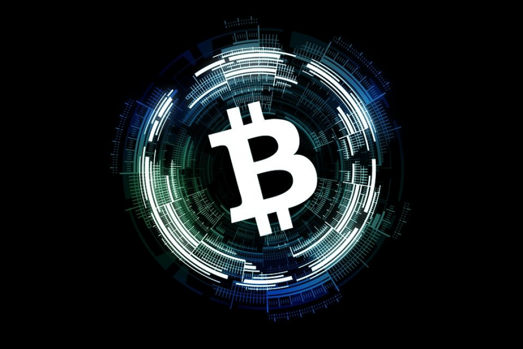 Fondo oscuro del logo de Bitcoin