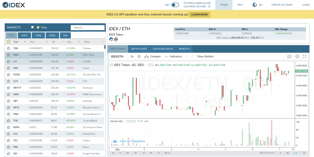 IDEX a popular decentralized exchange from USA