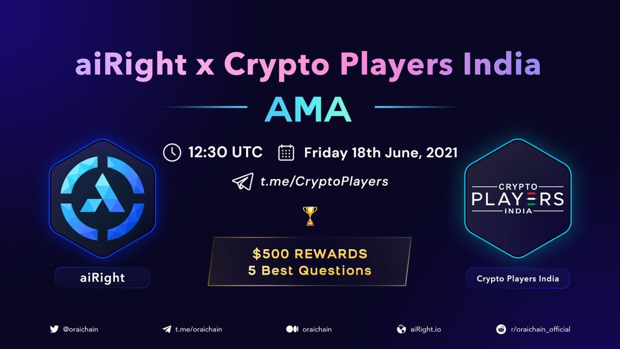 AMA 18. kesäkuuta 2021 | Crypto Players India x aiRight PlatoBlockchain Data Intelligence. Pystysuuntainen haku. Ai.