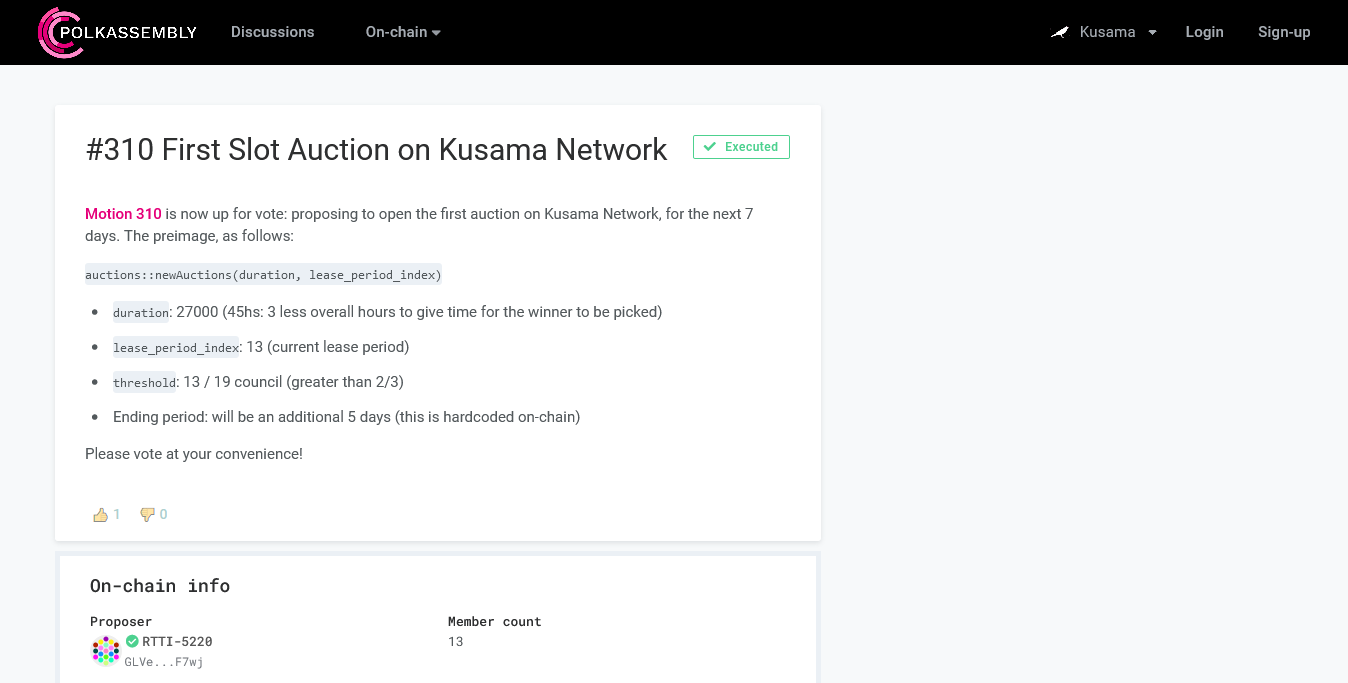 Kusama評議会が最初のパラチェーンスロットオークションPlatoBlockchain Data Intelligenceを承認したため、Polkadotにとっても初めてのことです。垂直検索。あい。