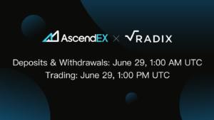 يسرد AscendEX Radix، وهو بروتوكول DeFi مع حوافز المطورين وذكاء بيانات PlatoBlockchain. البحث العمودي. منظمة العفو الدولية.
