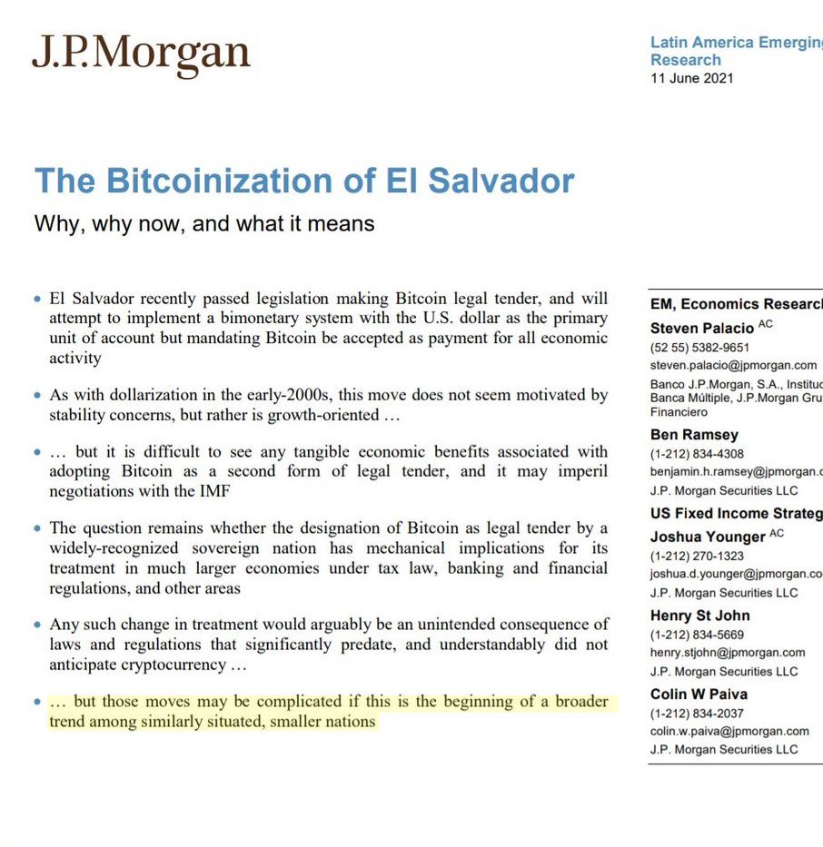 JP Morgan compara la adopción de Bitcoin en El Salvador con la dolarización a principios de 2000 PlatoBlockchain Data Intelligence. Búsqueda vertical. Ai.