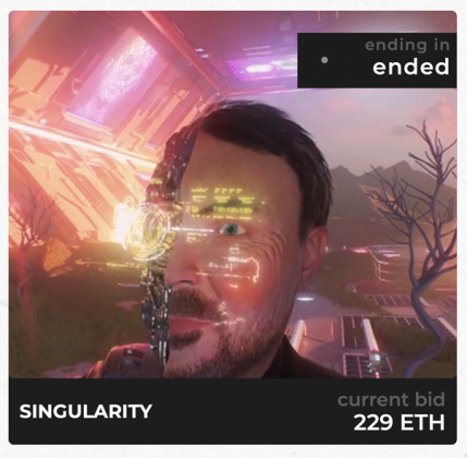 Το έργο τέχνης "Singularity" πωλήθηκε για 229 ETH στο ντεμπούτο Celebrity Drop στο NFT STARS PlatoBlockchain Data Intelligence. Κάθετη αναζήτηση. Ολα συμπεριλαμβάνονται.