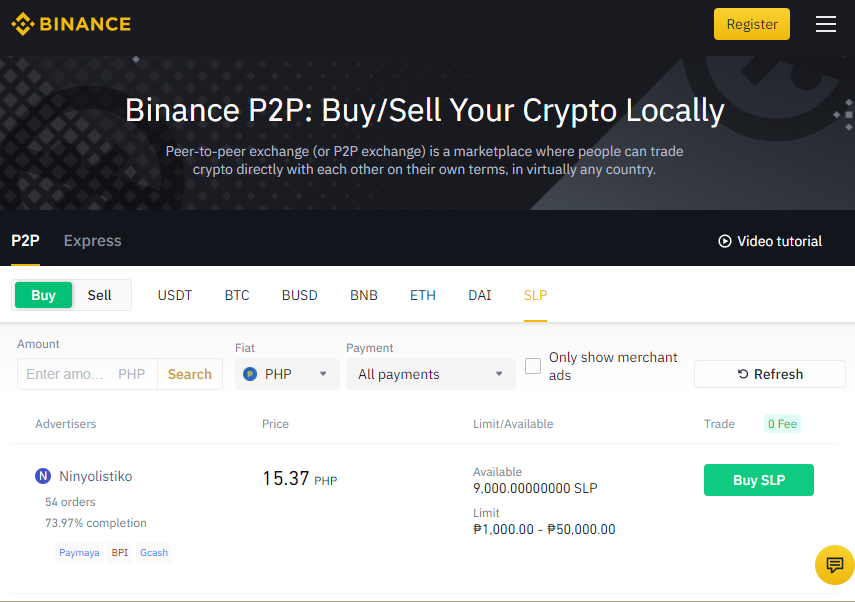You Can Now Directly Trade SLP to PHP in Binance P2P PlatoBlockchain Data Intelligence. Vertical Search. Ai.