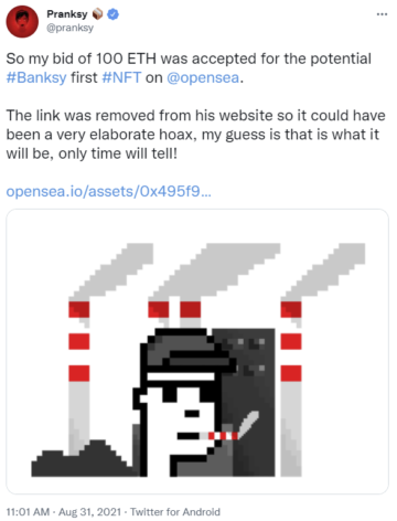 Pranksy는 가짜 Banksy PlatoBlockchain 데이터 인텔리전스에 의해 100 ETH에서 장난을 쳤습니다. 수직 검색. 일체 포함.