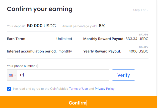 Confirm your crypto earning