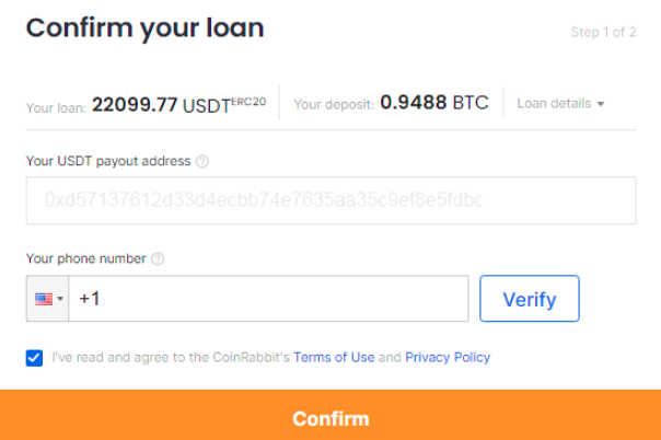 Confirm Bitcoin loan