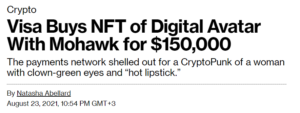Visa ostaa Cryptopunk NFT:n hintaan 150,000 XNUMX $ PlatoBlockchain Data Intelligence. Pystysuuntainen haku. Ai.