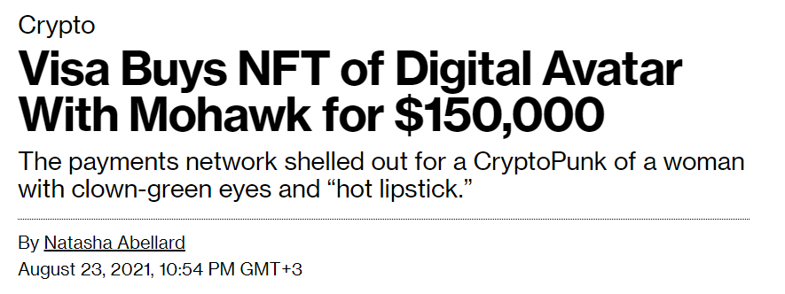 Visa cumpără un NFT Cryptopunk pentru 150,000 USD PlatoBlockchain Data Intelligence. Căutare verticală. Ai.
