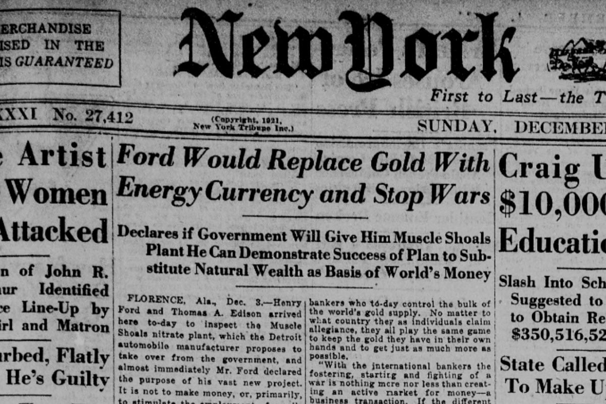 100年前、ヘンリー・フォードは金ブロックチェーン・プラトブロックチェーン・データ・インテリジェンスに代わる「エネルギー通貨」を提案しました。垂直検索。あい。