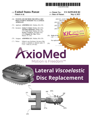 KICVentures グループのポートフォリオ企業である AxioMed LLC は、腰椎側方粘弾性椎間板置換医療機器のブロックチェーン PlatoBlockchain データ インテリジェンスに関する画期的な特許を取得しました。垂直検索。あい。