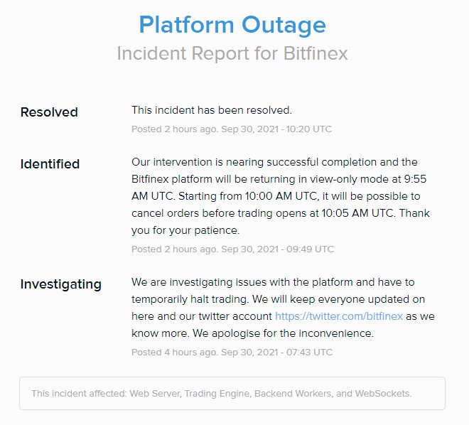 Bitfinex Suffers System Issues, Stops All Trading Transactions PlatoBlockchain Data Intelligence. Vertical Search. Ai.
