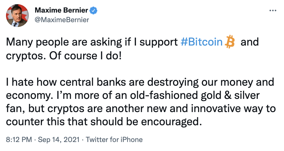 Kanadalı politikacı, federal seçim yaklaşırken Bitcoin'i desteklediğini söylüyor PlatoBlockchain Veri İstihbaratı. Dikey Arama. Ai.