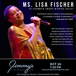 Jimmy's Jazz & Blues Clubs beschikt over 2x-GRAMMY® bekroonde artiest MS. LISA FISCHER op zaterdag 16 oktober om 7 uur PlatoBlockchain-gegevensintelligentie. Verticaal zoeken. Ai.