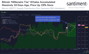 Les adresses de baleines de niveau millionnaire Bitcoin (BTC) constituent la plus grande accumulation en 27 mois PlatoBlockchain Data Intelligence. Recherche verticale. Aï.