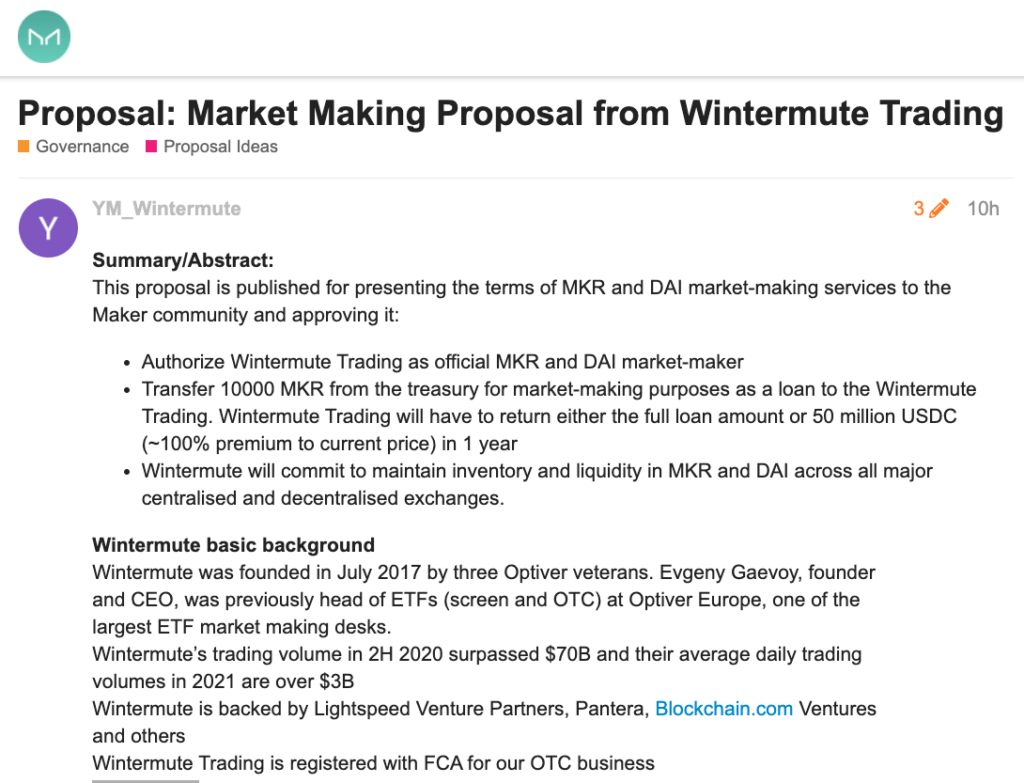 Η Wintermute θέλει να γίνει MKR Market-Maker μέσω Διακυβέρνησης Vote PlatoBlockchain Data Intelligence. Κάθετη αναζήτηση. Ολα συμπεριλαμβάνονται.
