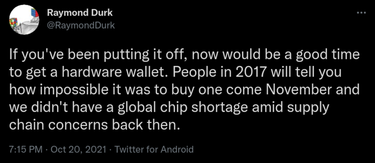 하드웨어 지갑 부족 2017 트위터