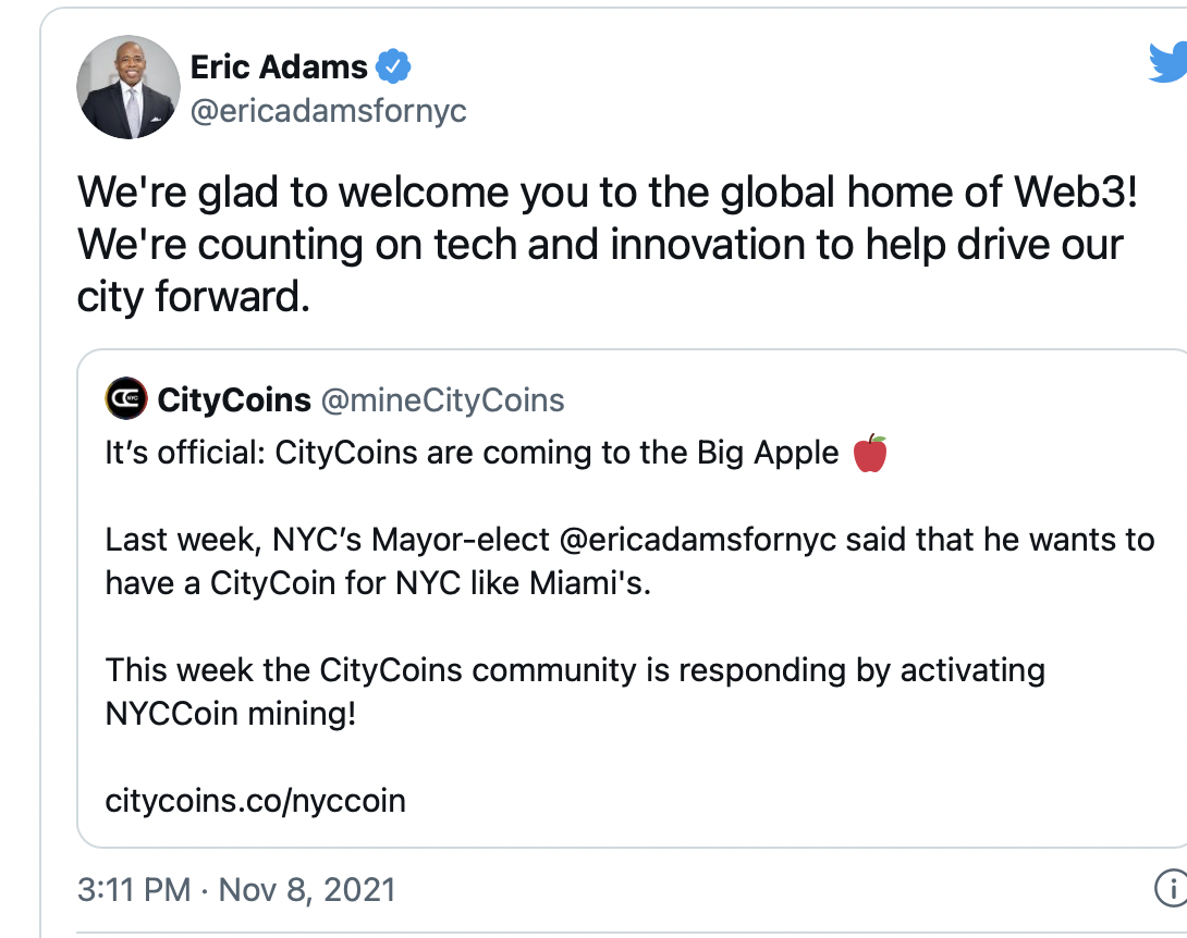 Eric Adams tweetou