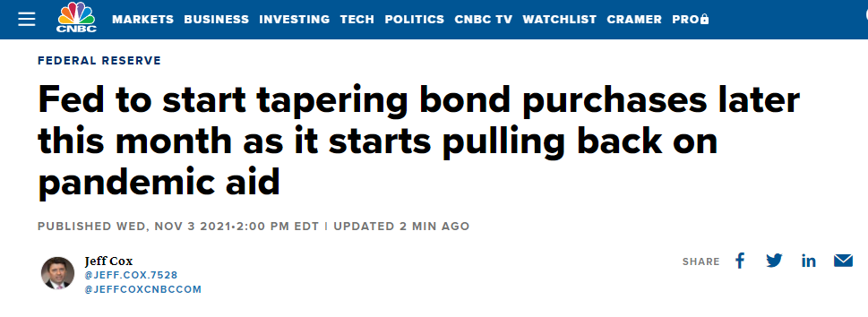 La Fed inizierà a ridurre gli acquisti di obbligazioni