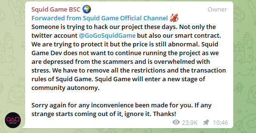 Squid Game Coin Telegram Scam 