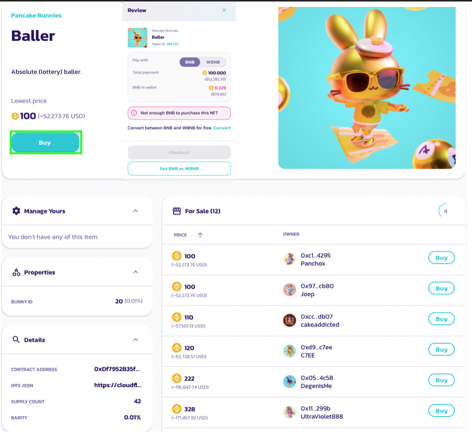 Baller Bunny con schermata di acquisto