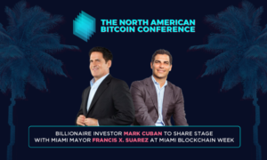 Mark Cuban i burmistrz Miami Francis X. Suarez na scenie Miami Blockchain Week Factom PlatoBlockchain Data Intelligence. Wyszukiwanie pionowe. AI.