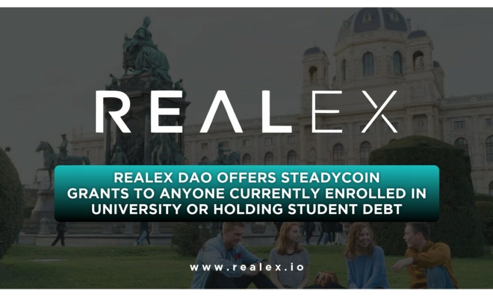 RealEx DAO offers crypto real estate steadycoin grants to anyone currently enrolled in university or holding student debt British Virgin PlatoBlockchain Data Intelligence. Vertical Search. Ai.