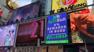 SymBULL ปรากฏใน Times Square Billboard โดยมีเป้าหมายเพื่อรับรางวัล 8% ใน BUSD PlatoBlockchain Data Intelligence ค้นหาแนวตั้ง AI.
