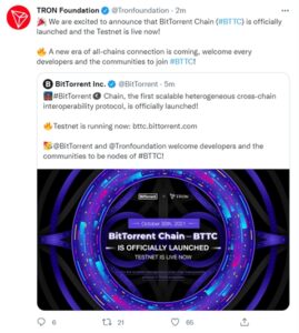 TRON Officially Launches Cross-Chain Scaling Solution BitTorrent Chain (BTTC) PlatoBlockchain Data Intelligence. Vertical Search. Ai.