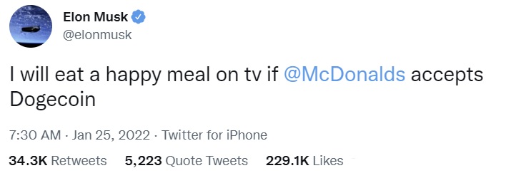 Илон Маск соблазняет McDonald’s принять Dogecoin — McDonald’s отвечает: «Только если Tesla примет Grimacecoin»