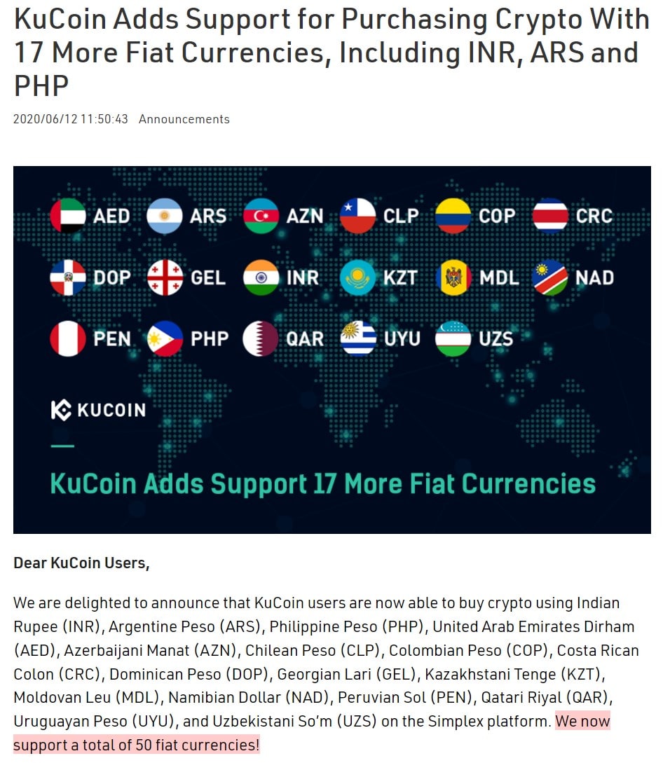 KuCoin Fiat-ondersteuning