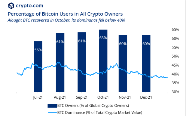 percentage Bitcoin-gebruikers onder alle crypto-eigenaren in 2021