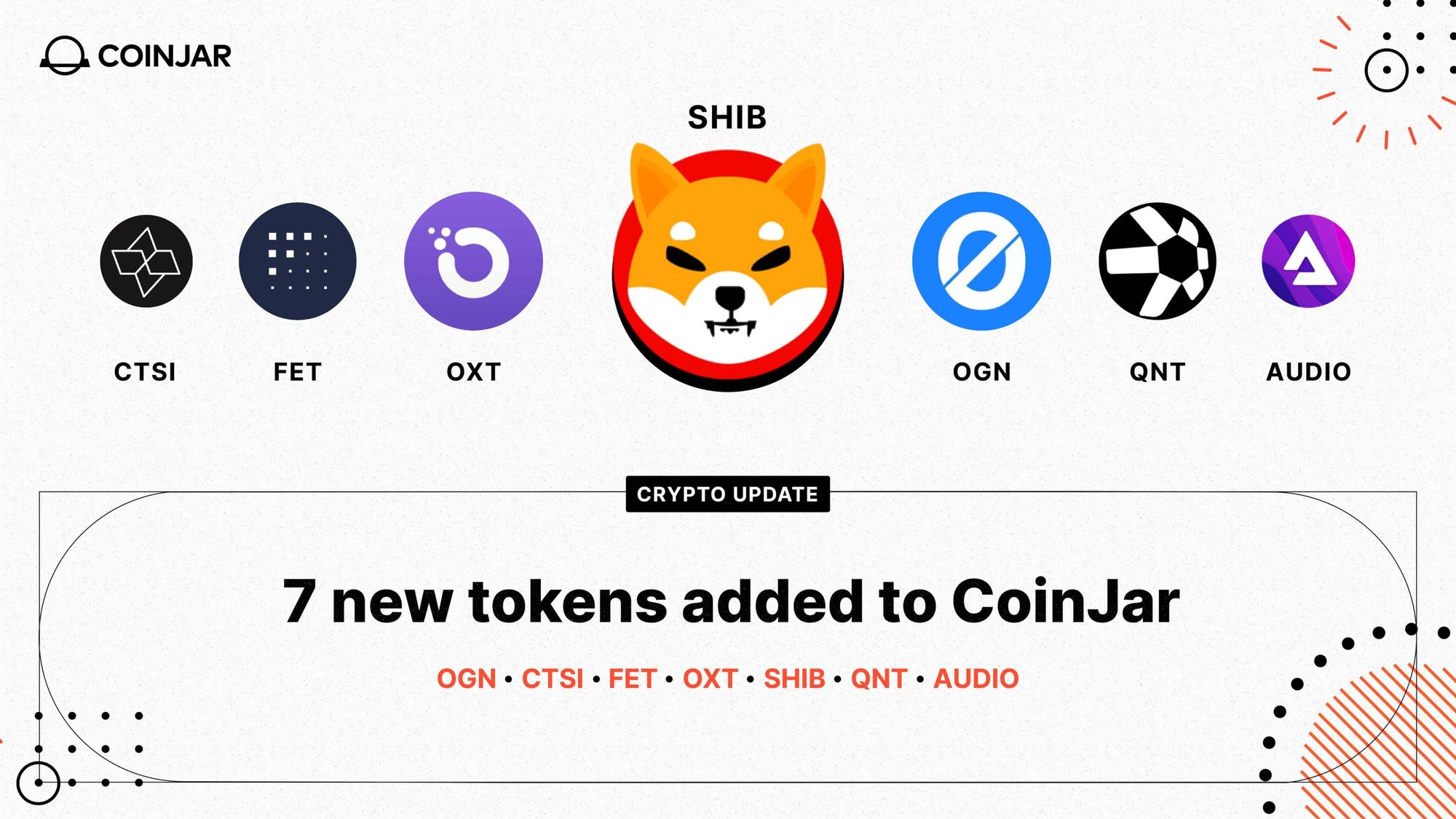 Торгуйте SHIB на CoinJar! + FET, AUDIO і ще 4 нові монети PlatoBlockchain Data Intelligence. Вертикальний пошук. Ai.