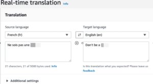 Áp dụng tính năng che giấu ngôn từ tục tĩu trong Amazon Translate PlatoBlockchain Data Intelligence. Tìm kiếm dọc. Ái.