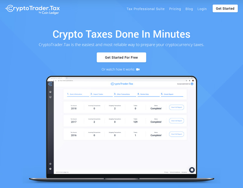 Página inicial do Cryptotrader.tax