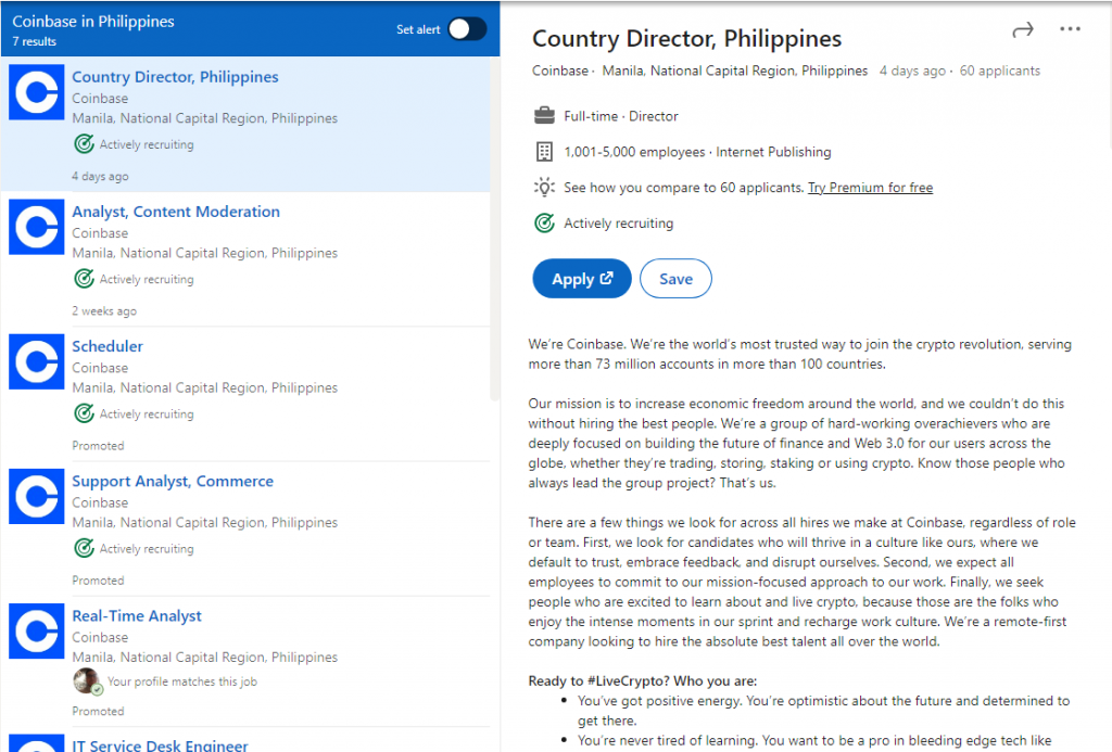 Coinbase 正在招聘菲律宾 PlatoBlockchain 数据情报的国家总监。垂直搜索。人工智能。